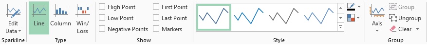 اجزای تنظیمات نمودار Sparkline