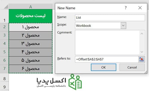 ایجاد یک محدوده نامگذاری شده