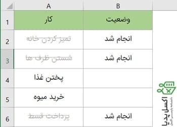 خط زدن محوای یک سلول بر اساس محتوای سلول دیگه