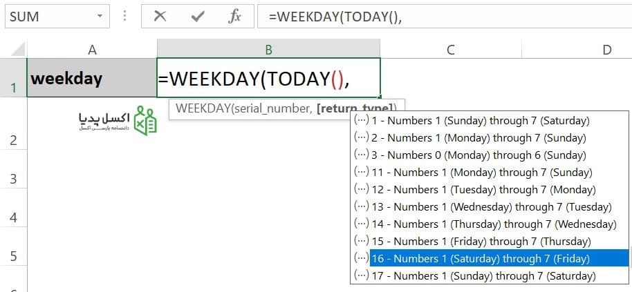 تابع Weekday