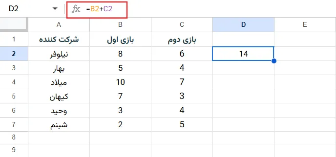 آدرس دهی نسبی در گوگل شیت