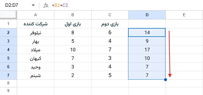 ارجاع نسبی سلول در گوگل شیت